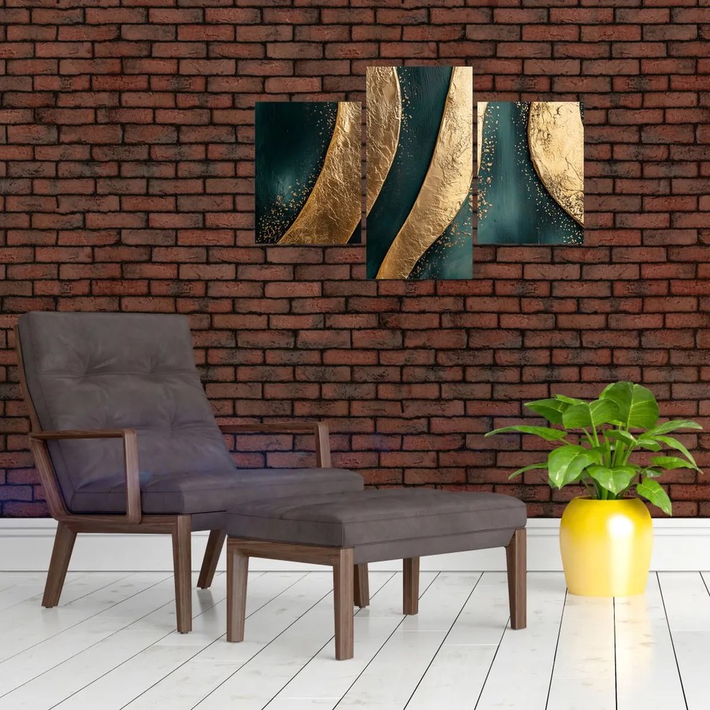 Obraz - Zelená abstrakcia so zlatom I. (90x60 cm)