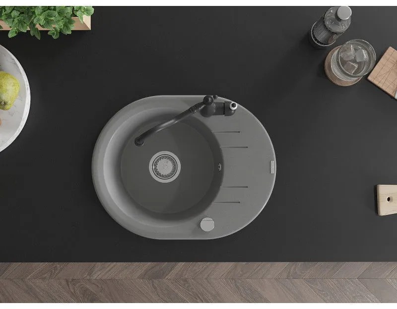 Mexen Kevin, drez granitový 586x458x190 mm, 1-komorový a drezová batéria Carla, šedá, 6517-71-670700-70