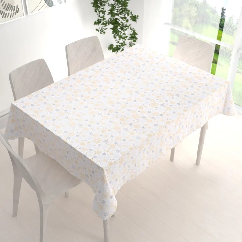 Biante Vianočný dekoračný obdĺžnikový obrus PML-040 Sivé a béžové vločky 60x100 cm