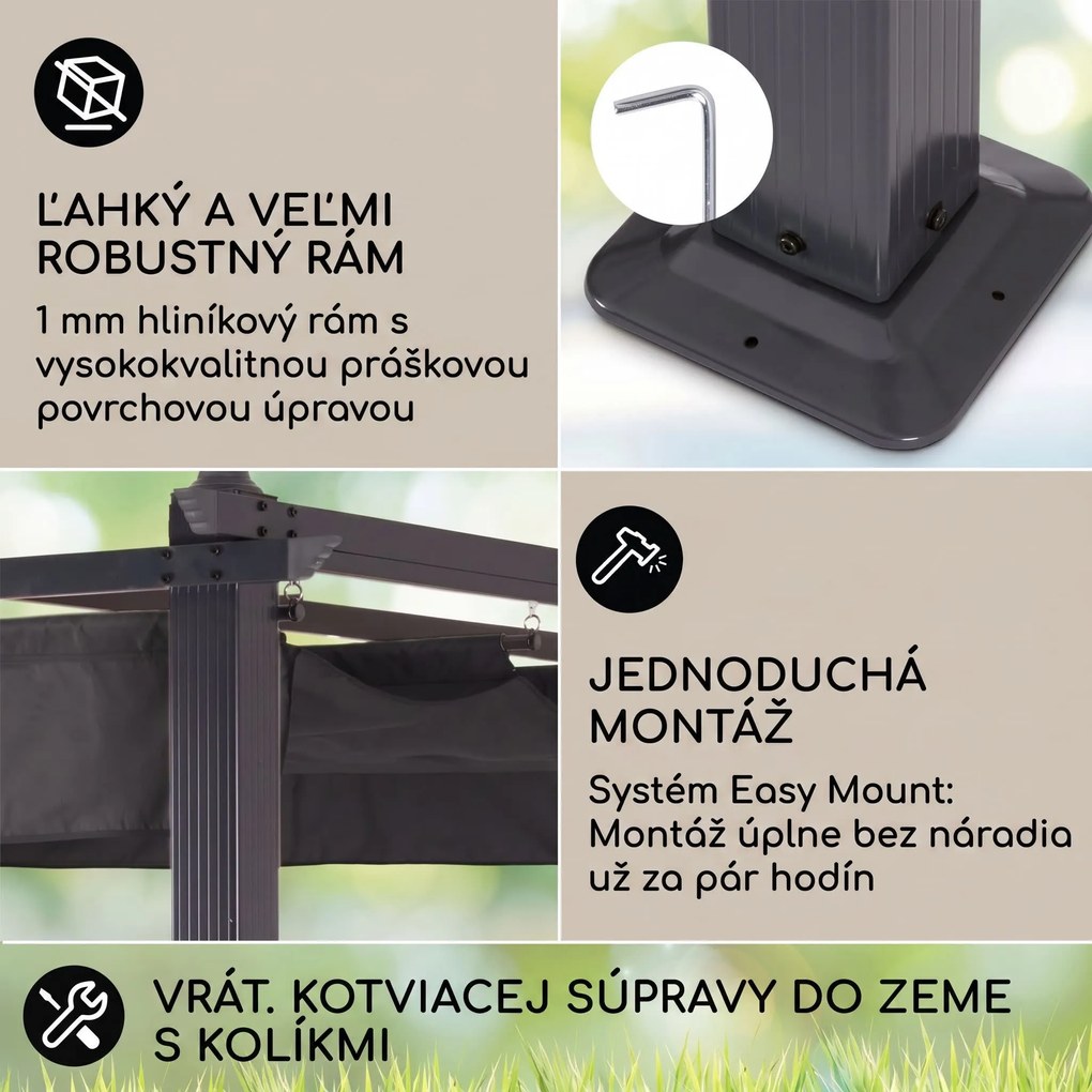 Blumfeldt Pantheon, pergola, prístrešok, 3 x 4 m, hliník, strieška proti slnku, polyester, sivá