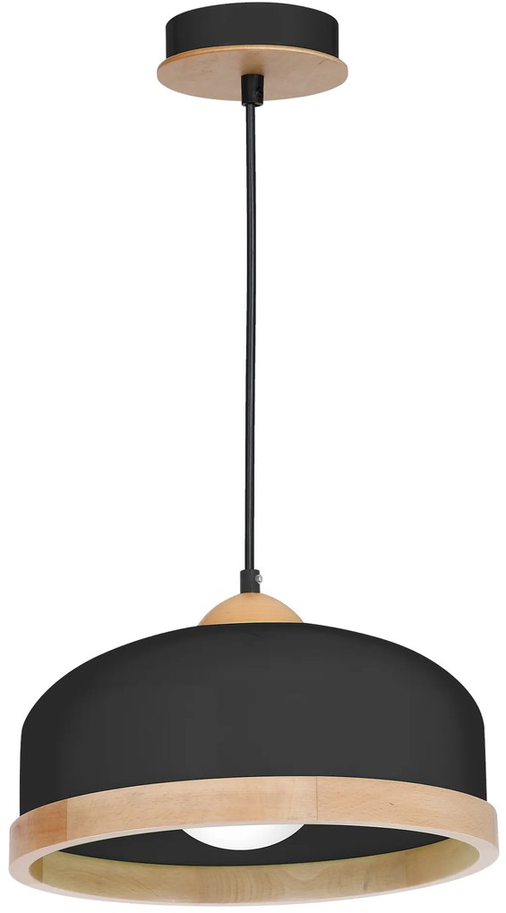 Závesné svietidlo Studio, 1x drevené/čierne kovové tienidlo, (fi 32cm), b/br