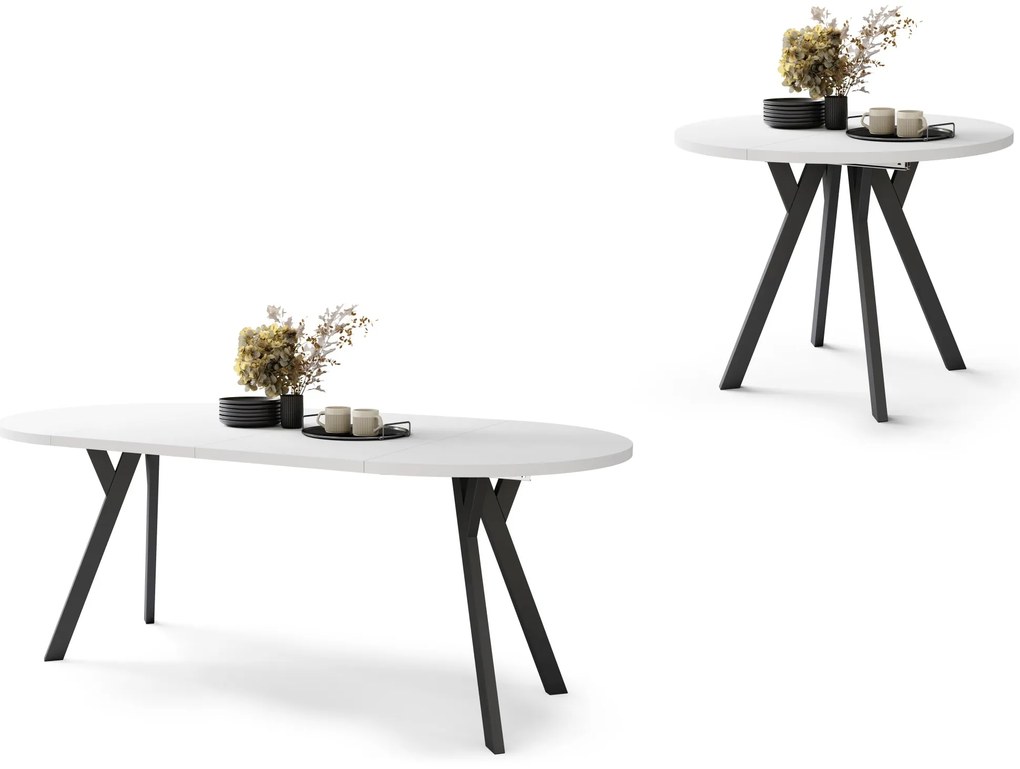ALMO 100 Matné biele/čierne nohy - OKRÚHLY LOFTOVÝ/INDUSTRIÁLNY ROZKLADACÍ STÔL DO OBÝVAČKY/JEDÁLNE