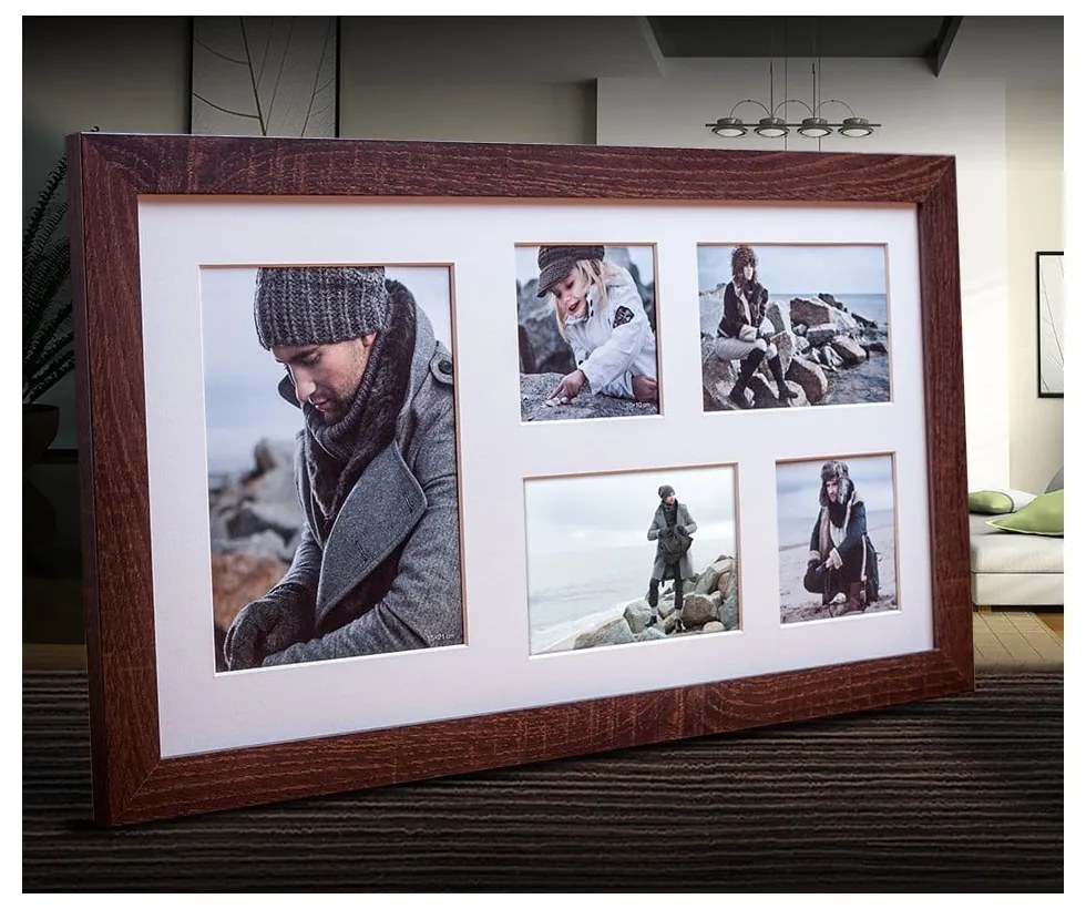 Tmavohnedý rámček na 5 fotografií Styler Narvik, 51 × 27 cm