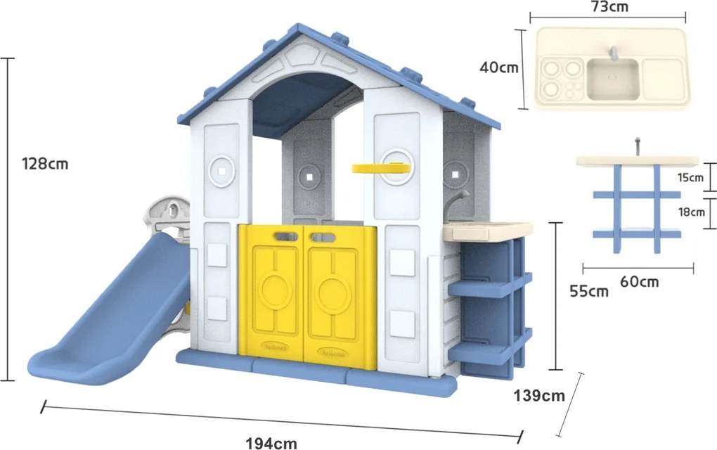 Ramiz Domček so šmýkačkou a umývadlom Modrá strecha