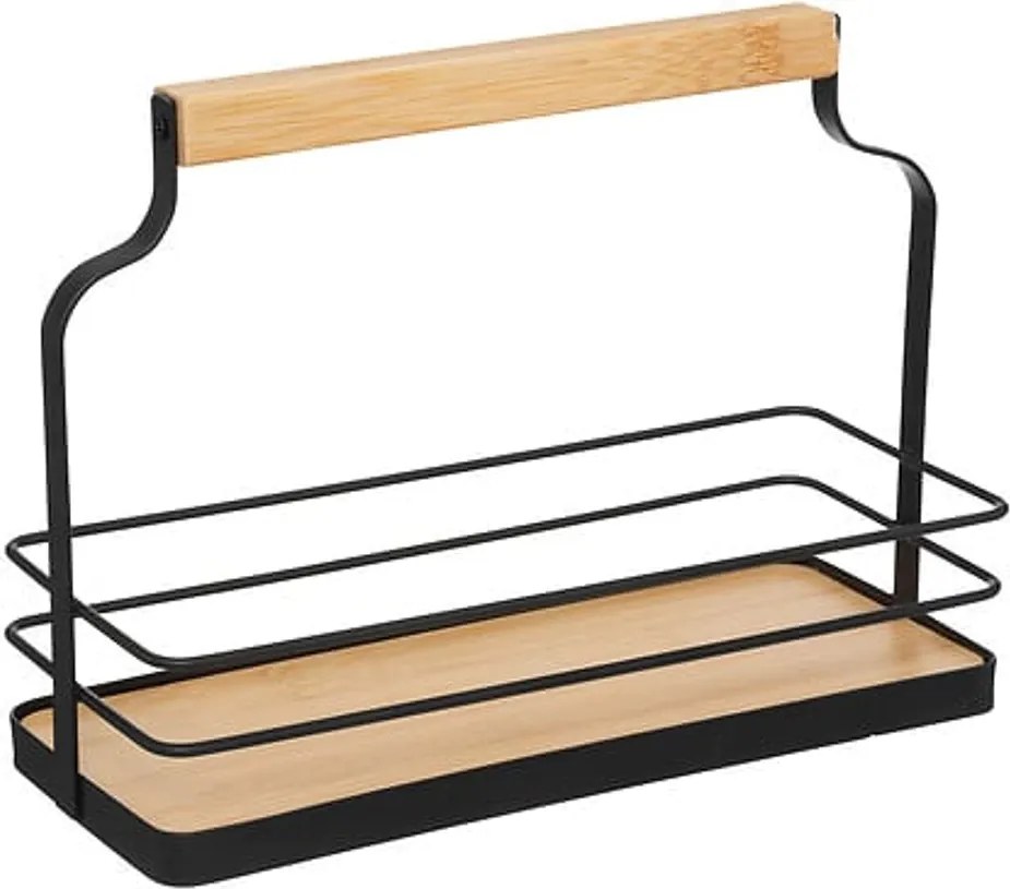 5Five® Košík s 10 hranatými koreničkami, čierne viečka, kov, drevo 22 x 9 x 16 cm