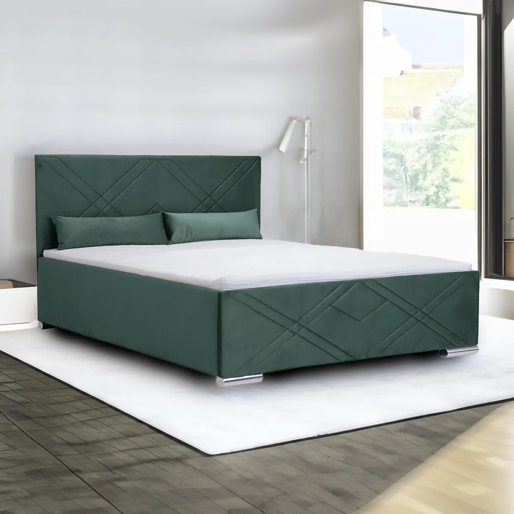 Čalúnená posteľ s úložným priestorom CRIS Zelený 160 x 200 cm
