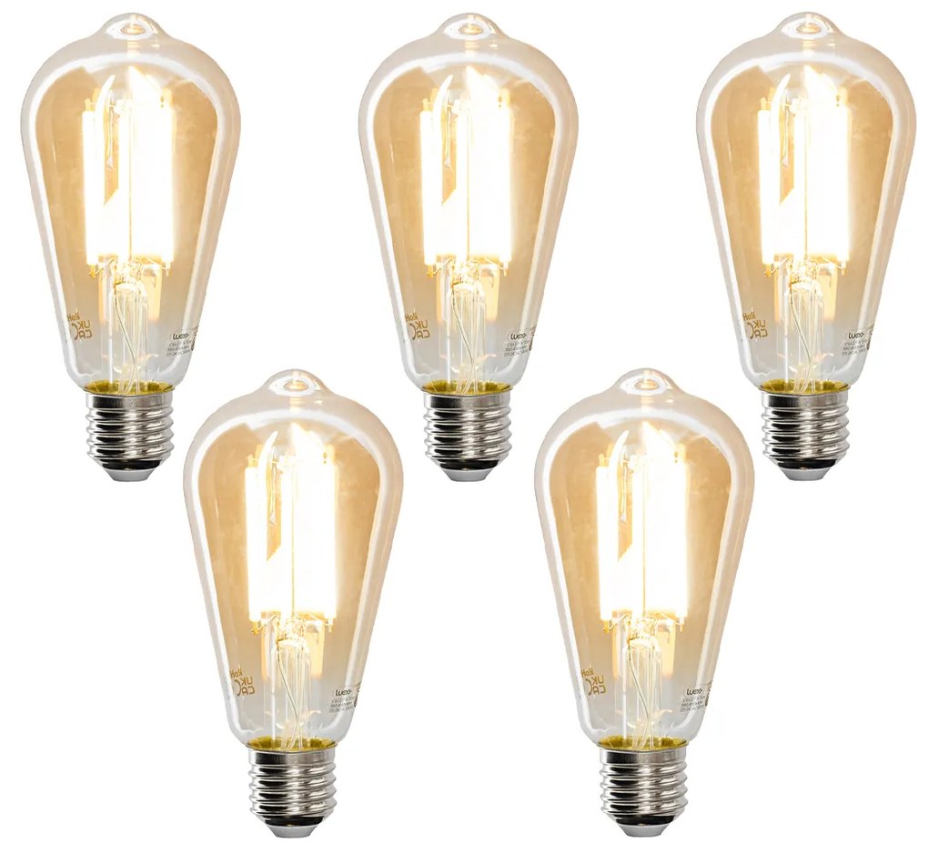 Sada 5 ks Smart E27 stmievateľná v Kelvinovej LED lampe ST64 goldline 7W 700 lm 1800-4000K