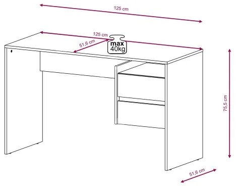 Písací stôl s zásuvkami MARLO – betónovo šedý/biely