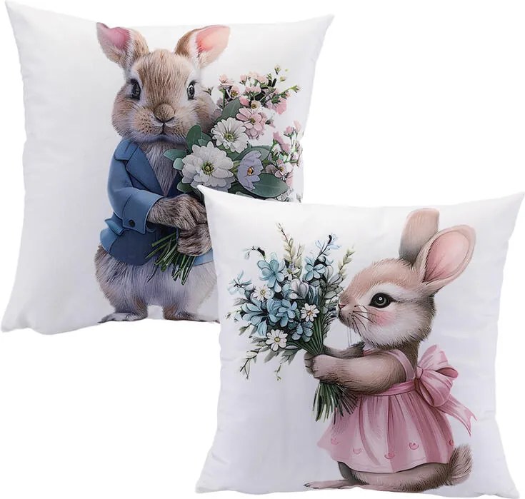 Sada 2 ks obliečok na vankúšiky ROZTOMILÉ ZAJÍČKY 40 x 40 cm