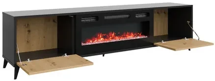 Tv stolík/skrinka s krbom Oksawi EF, Farby: čierna / dub artisan