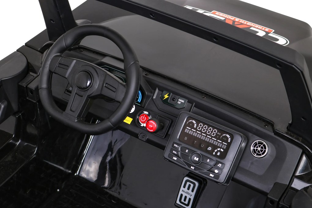 Ramiz Clash batériový kočík pre 2 deti čierny + diaľkové ovládanie + pohon 4x4 + nastavenie sedadla + rádio MP3 + LED