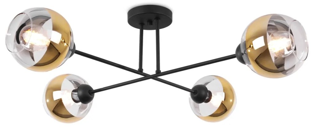 Stropné svietidlo Asturia, 4x zlaté/transparentné sklenené tienidlo, B