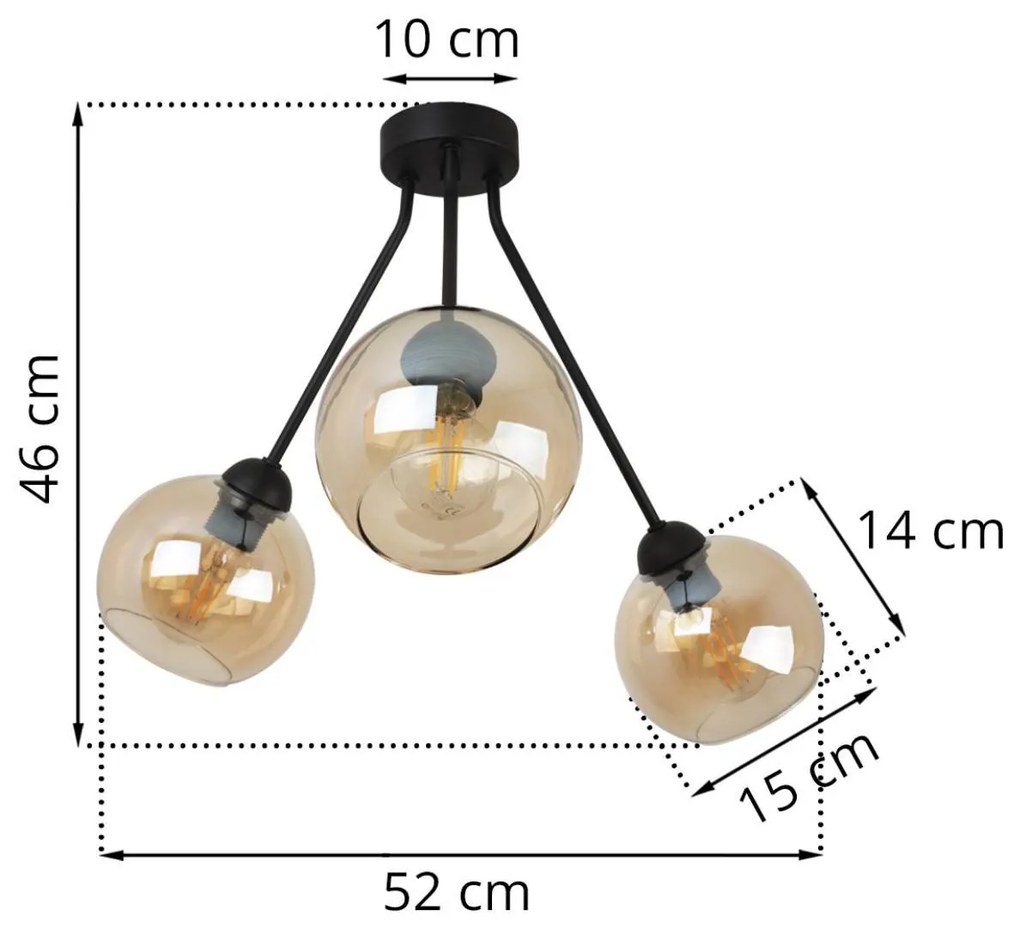 Stropné svietidlo HAGA TRIO, 3x medové sklenené tienidlo