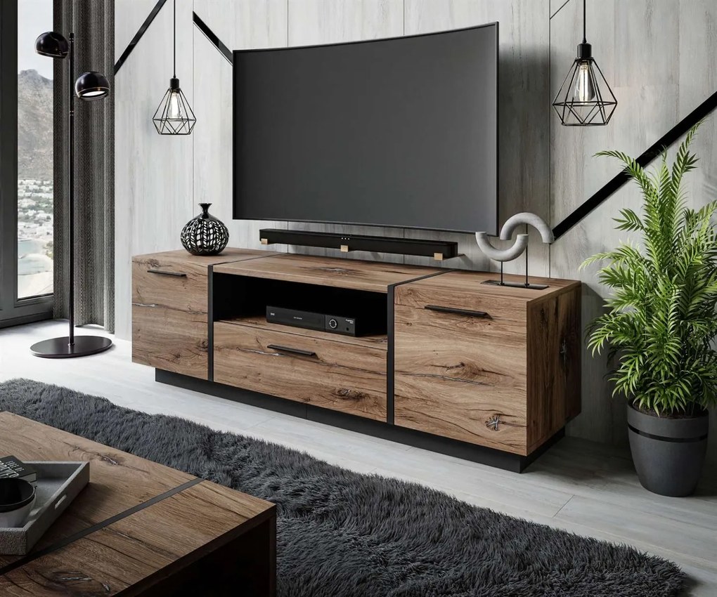 TV STOLÍK SANTINO DUB FLAGSTAFF + ČIERNY 158 cm