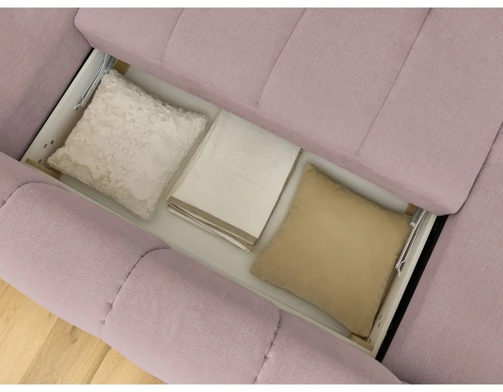 Ružová rozkladacia/s úložným priestorom rohová pohovka (pravý roh/do tvaru "U") Fuji – Bobochic Paris