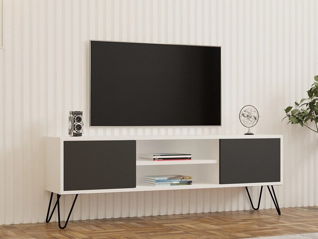 TV stolík/skrinka Donoko (biela + antracit) . Akcia -19%. Vlastná spoľahlivá doprava až k Vám domov. 1095142