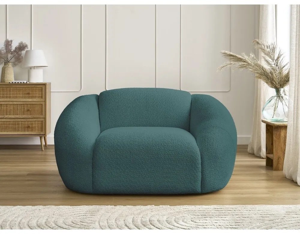 Tyrkysovomodré kreslo z textílie bouclé Tina – Bobochic Paris