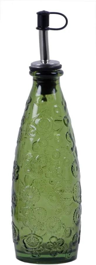Zelená fľaša s reckylovaného skla s lievikom Ego Dekor Flora