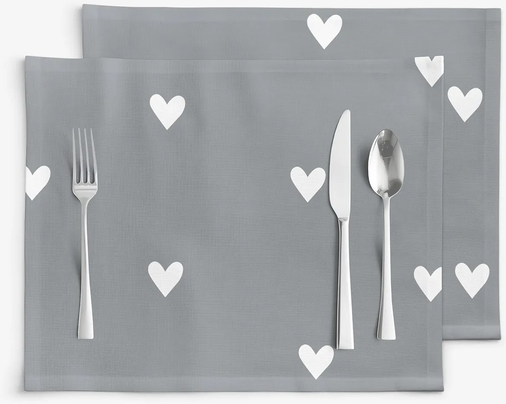 Goldea prestieranie na stôl 100% bavlnené plátno - srdiečka na sivom - sada 2ks 30 x 40 cm