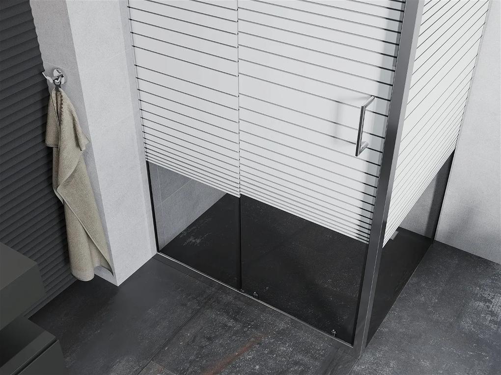Mexen APIA, sprchový kút s posuvnými dverami 130 (dvere) x 90 (stena) cm, 5mm číre-pásy sklo, chrómový profil, 840-130-090-01-20