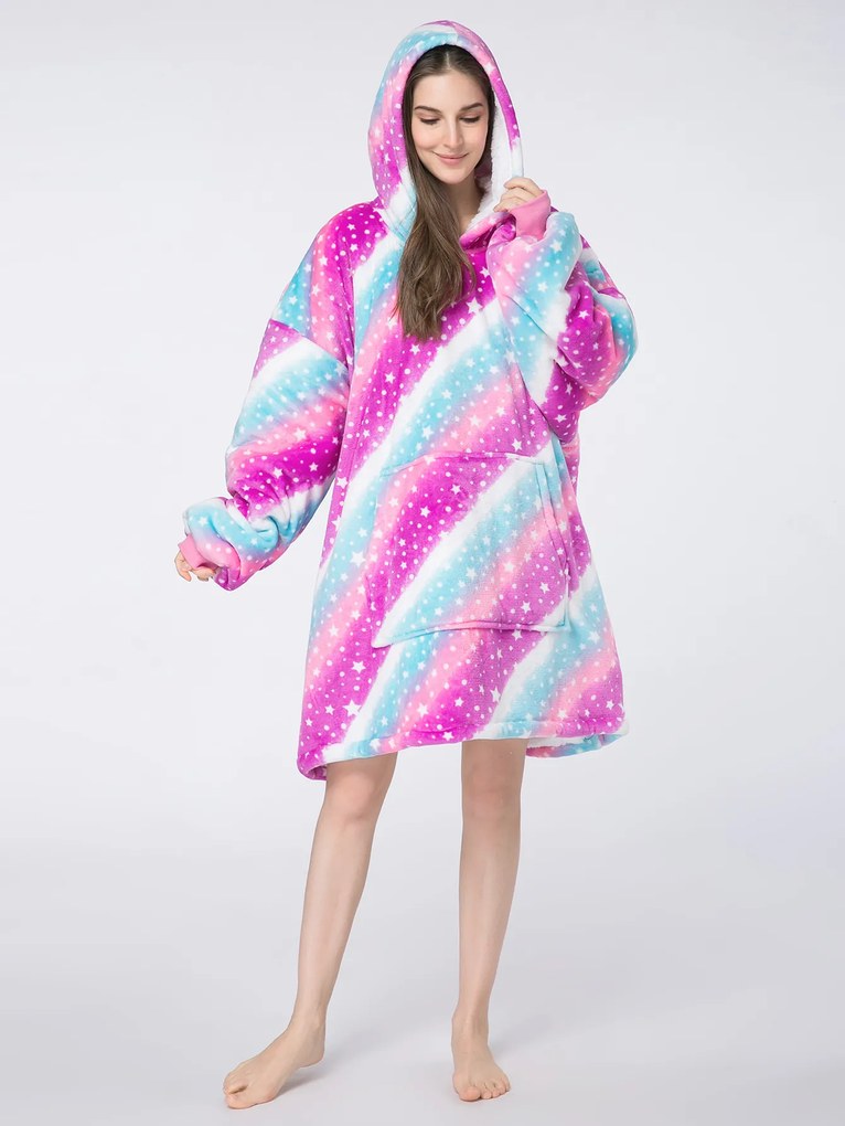 Baránková mikinová deka s rukávmi a kapucňou AURORA farebná