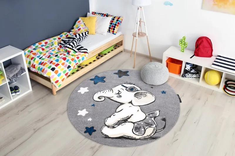 Dywany Łuszczów Detský kusový koberec Petit Elephant stars grey kruh - 120x120 (priemer) kruh cm