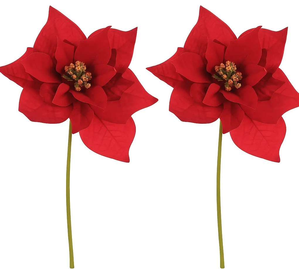 Set vianočná ruža kvet na stonke, 2ks, červená, 32 cm