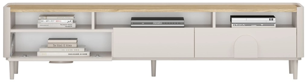 TV stolík Amilio 200 cm so zásuvkami - kašmír / olejovaný dub / úchytky kašmír
