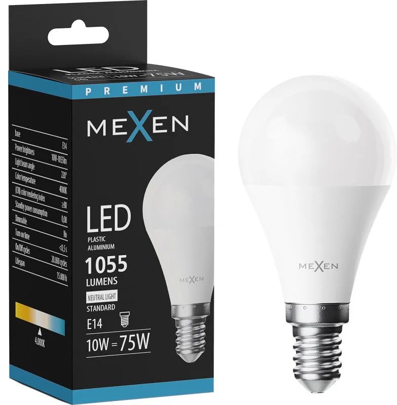 Mexen Nova, LED žiarovka E14, G45, 10W, neutrálna - 4000K, 1055 lm - L101-E14-1040-01