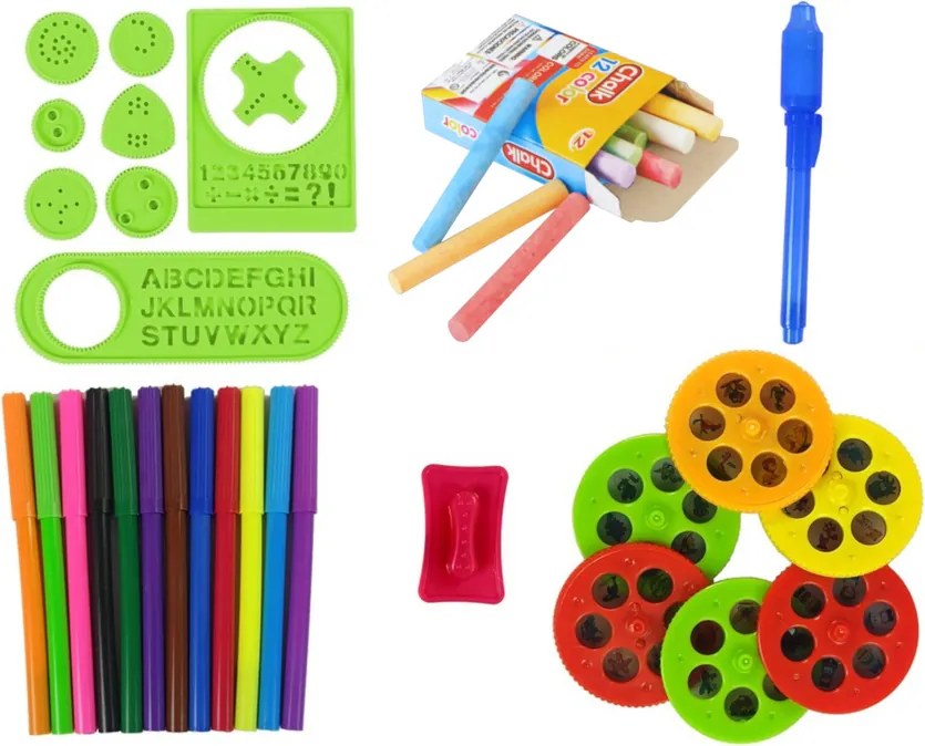 LEAN Toys Obojstranná kriedová tabuľa stojanová s projektorom a fixkami, červená