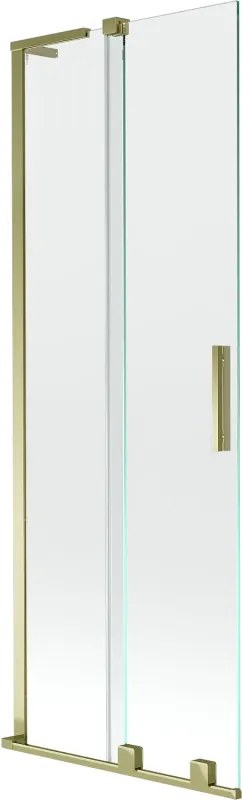 Mexen Velar L, 2-krídlová posuvná vaňová zástena 70 x 150 cm, 8mm číre sklo, zlatý lesklý profil, 896-070-003-01-50