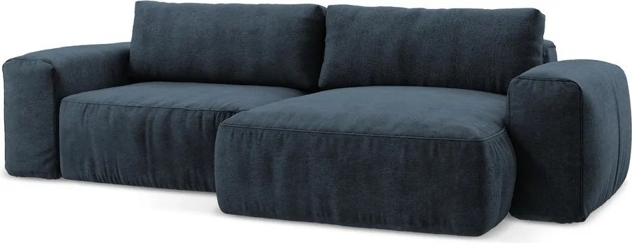 Tmavomodrá ženilková rozkladacia rohová pohovka (pravý roh/s leňoškou) Kuki – Makamii