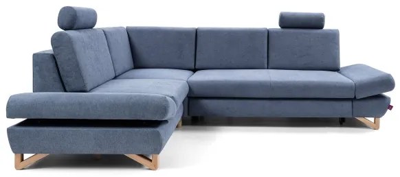 Rozkladacia rohová čalúnená sedacia súprava s úložným priestorom do tvaru L AVESTA, ľavé prevedenie, modrá