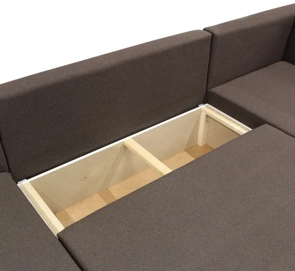 Univerzálna rozkladacia rohová sedacia súprava s úložným priestorom do tvaru U SEYA hnedá