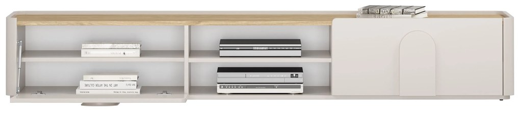 TV stolík Amilio 220 cm so zásuvkou - kašmír / olejovaný dub / úchytky kašmír