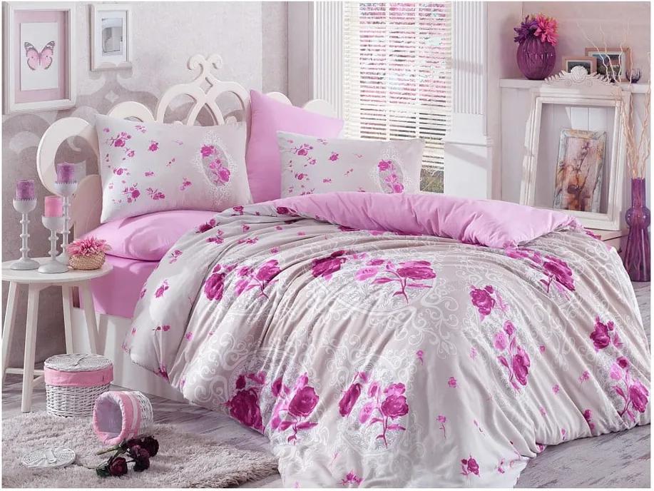 Ružové bavlnené obliečky s plachtou Matilde, 200 × 220 cm