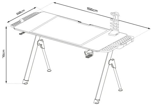 Herný stôl FALCON s LED RGB podsvietením 156x60 cm čierna
