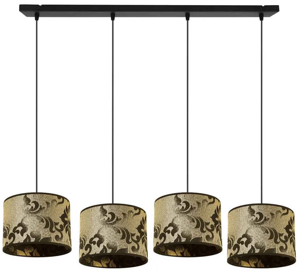 Závesné svietidlo Werona 1, 4x čierne textilné tienidlo so vzorom