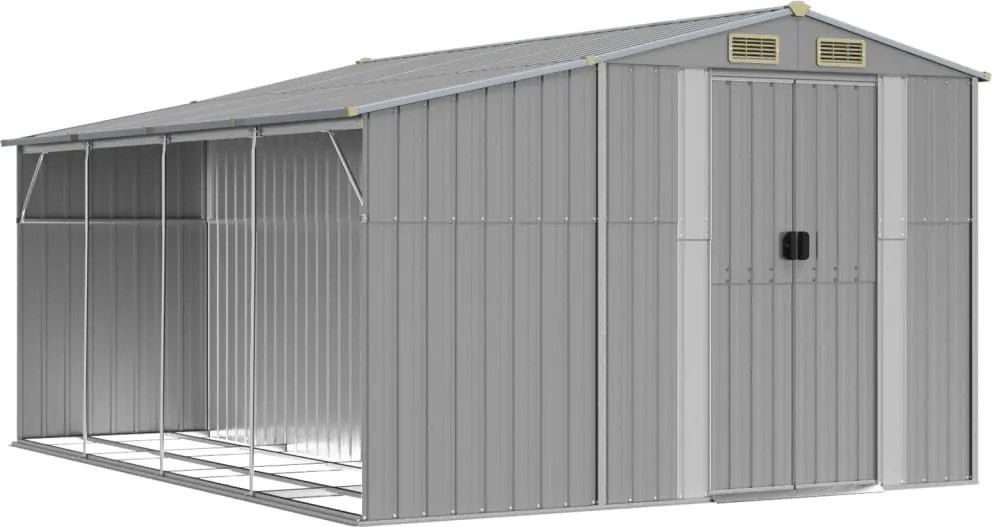 vidaXL Záhradná kôlňa sivá 277x365,5x179 cm pozinkovaná oceľ