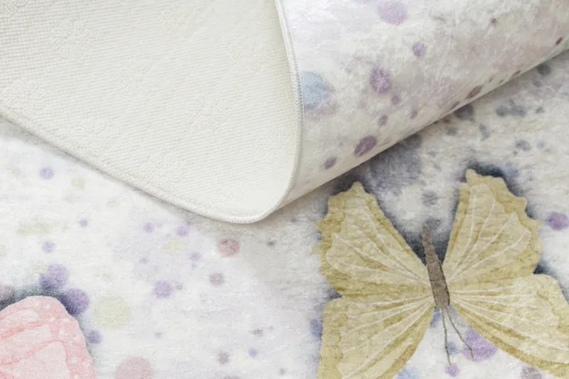 BAMBINO 1610 Prateľný koberec, Motýle, pre deti protišmykový - krém
