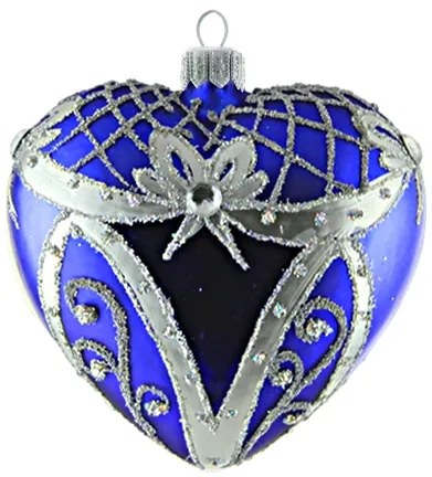 Vianočné srdce modré strieborný dekor