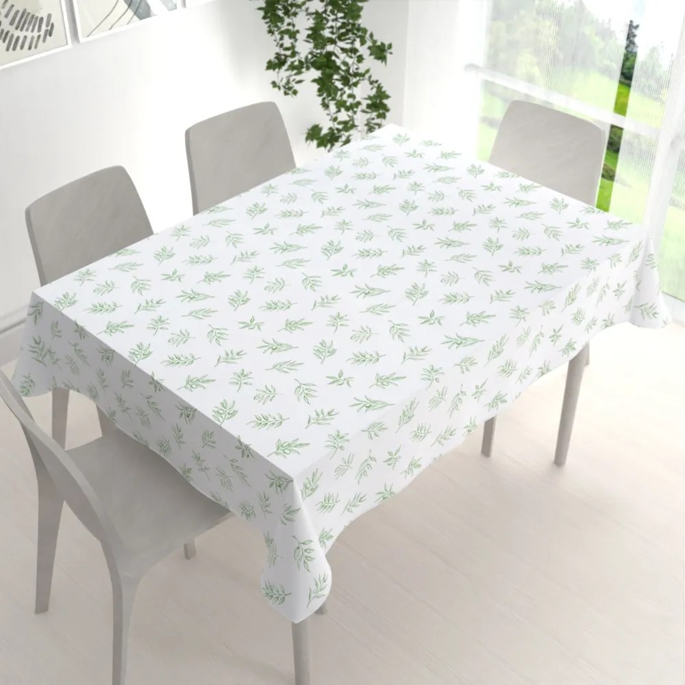 Biante Teflónový obdĺžnikový obrus TF-113 Zelené olivové vetvičky na bielom 80x120 cm