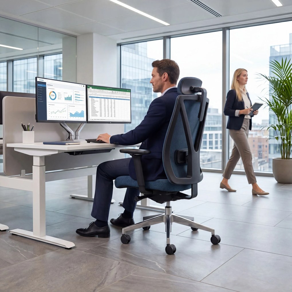 Ergonomická otočná kancelárska stolička, tmavomodrá: VECTOR