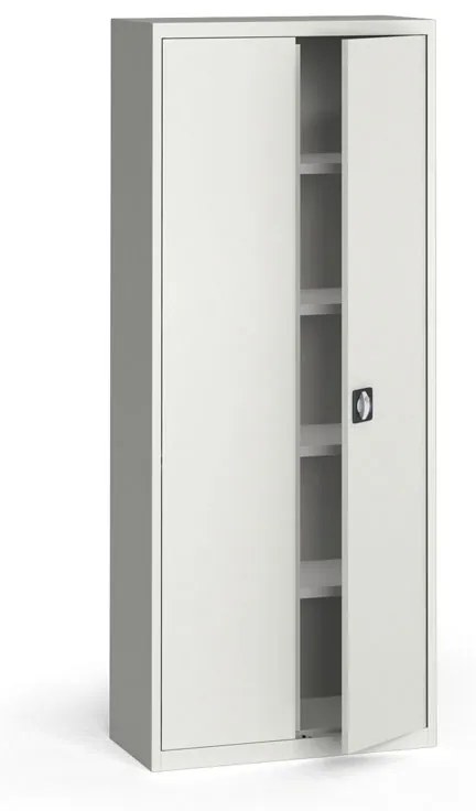 Plechová policová skriňa na náradie KOVONA, 1950 x 800 x 400 mm, 4 police, sivá/sivá