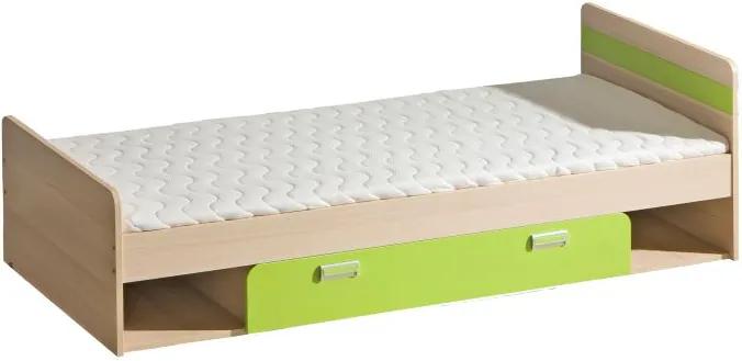 KONDELA Ego L13 80 jednolôžková posteľ s roštom a matracom jaseň / zelená