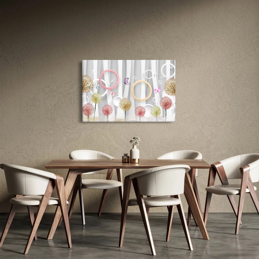 Abstraktný obraz s púpavami (90x60 cm)