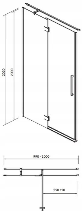 Cersanit Crea, krídlové dvere do otvoru 100X200 cm (ľavé), 8mm číre sklo, chrómový profil, S159-001