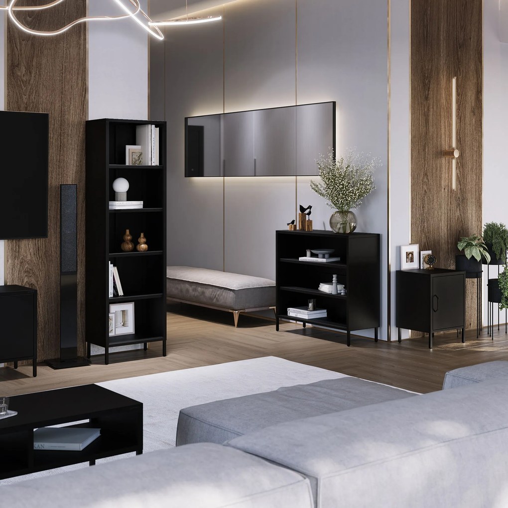 Regál plytký otvorený na knihy na nožičkách čierny, 500x1800x350 mm: MARIO Modern