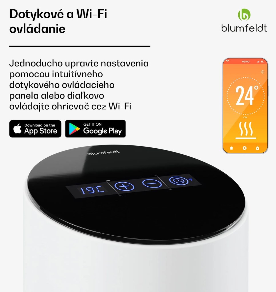Blumfeldt SmartFlow Tower infračervený sálavý ohrievač, 700 W, 360° distribúcia tepla, WLAN-ovládanie