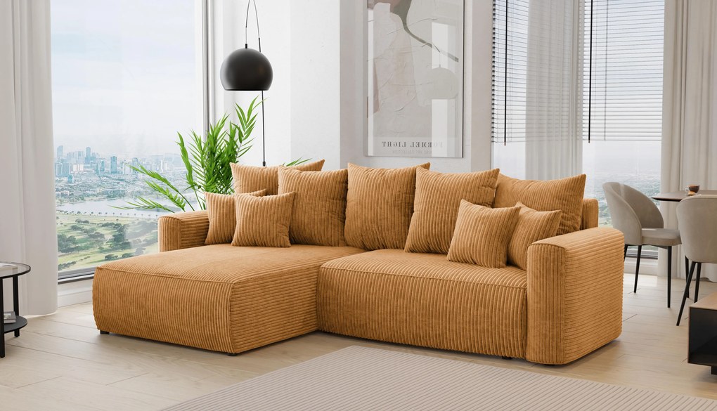 Rohová sedačka Baria (L) (horčicová). Akcia -20%. Vlastná spoľahlivá doprava až k Vám domov. 1133079